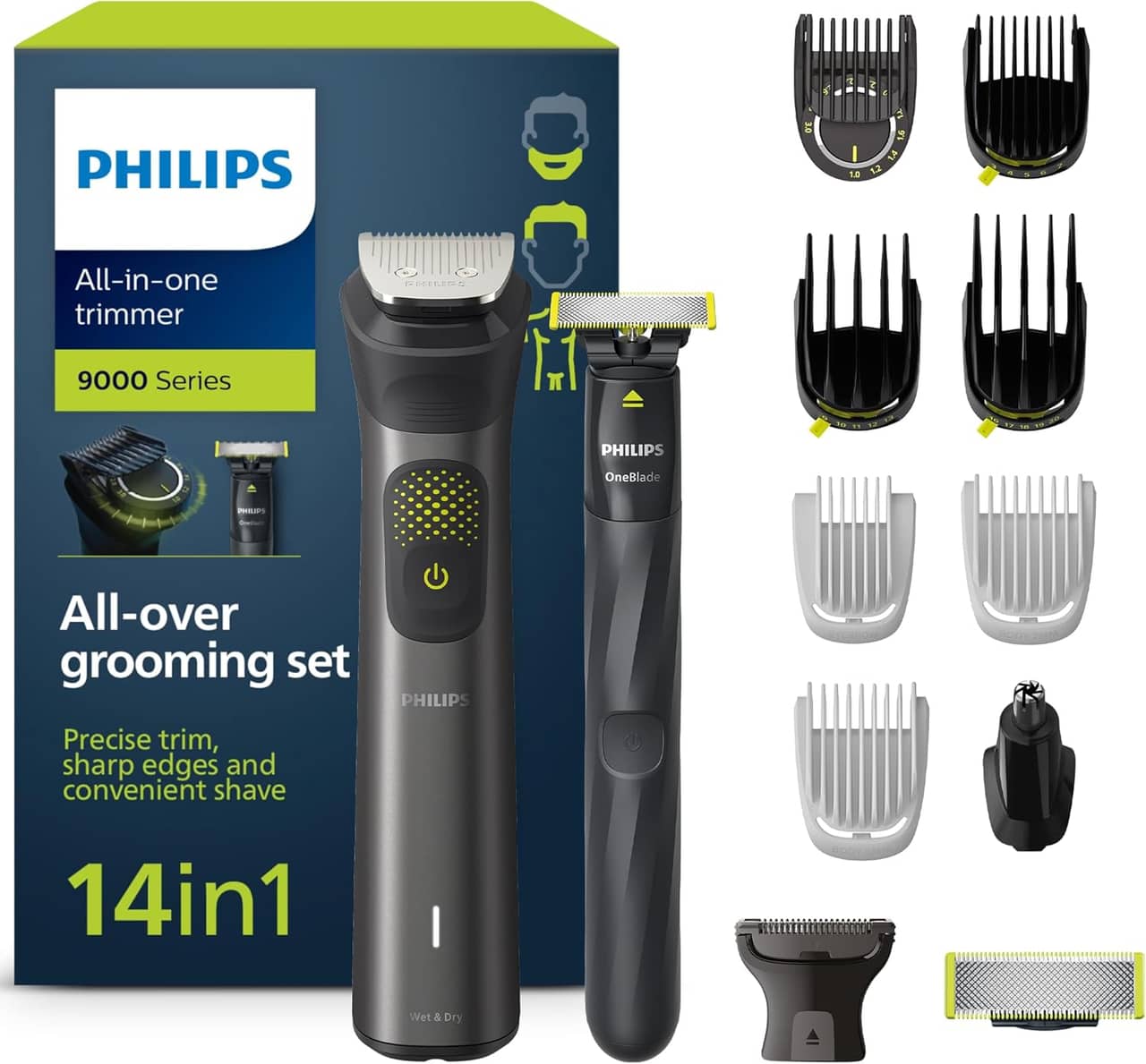 Philips Series 9000 14-in-1 Trimmer & OneBlade, Model MG9550/15
