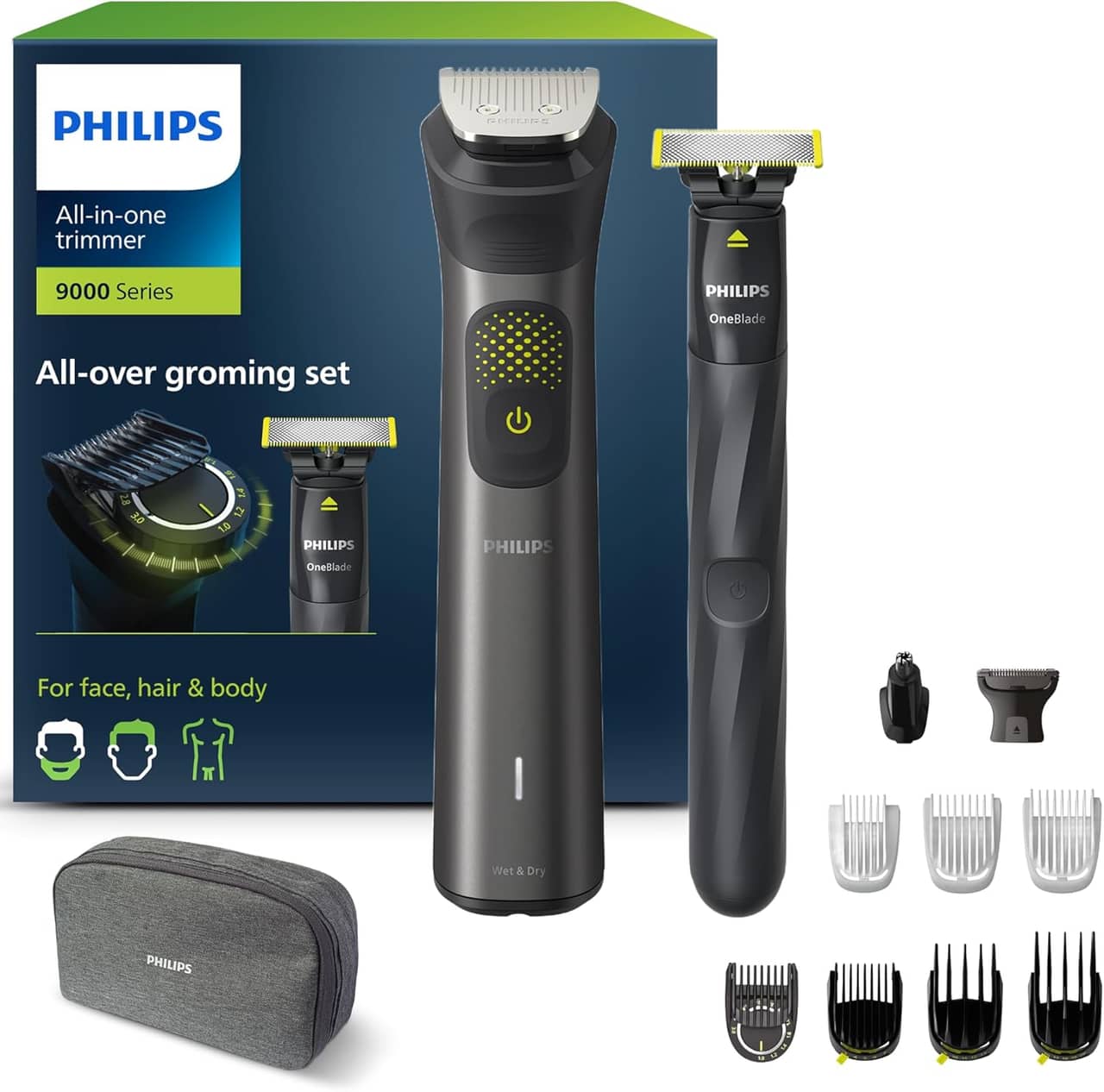 Philips Series 9000 14-in-1 Trimmer & OneBlade, Model MG9550/15