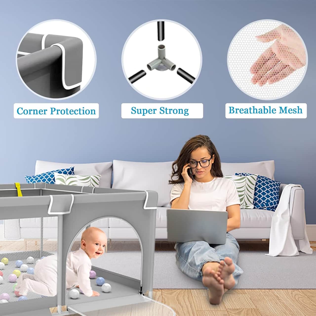 Lekhage för barn 150 x 180 cm grå