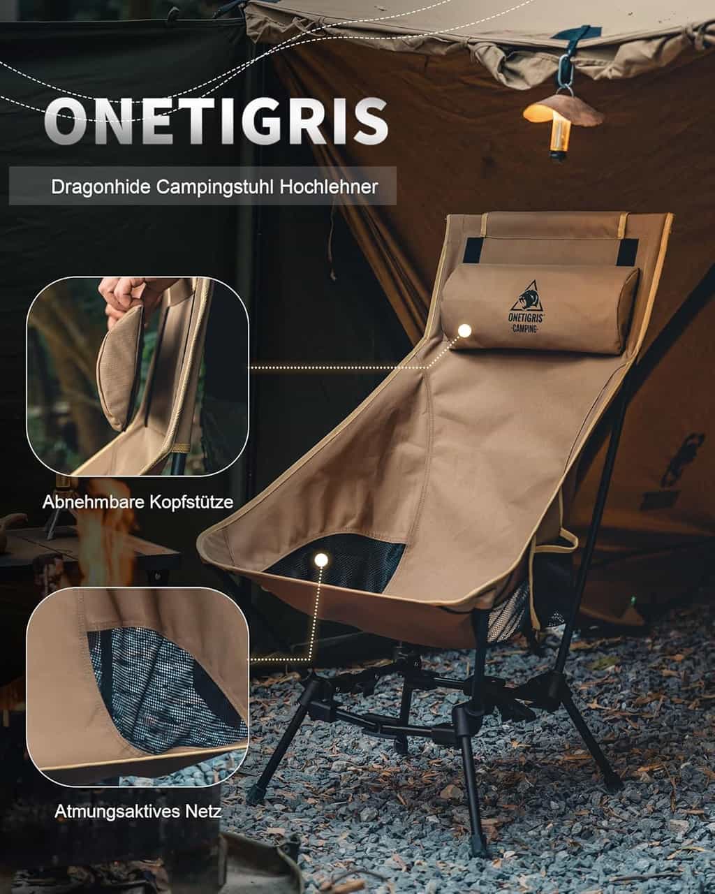 OneTigris DRAGONHIDE hopfällbar campingstol med hög rygg