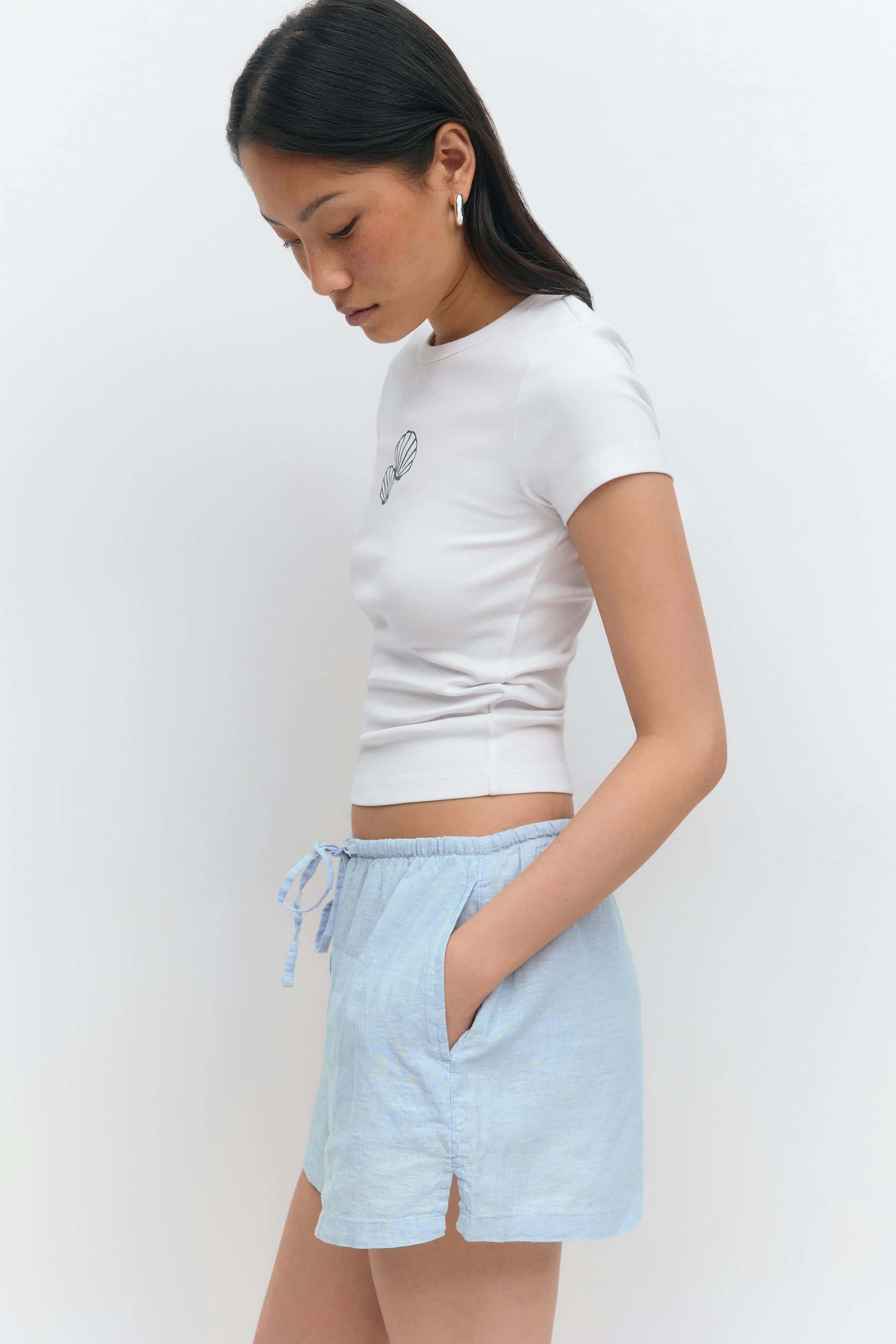 Linen Blend Relaxed Shorts - Women's Blue
