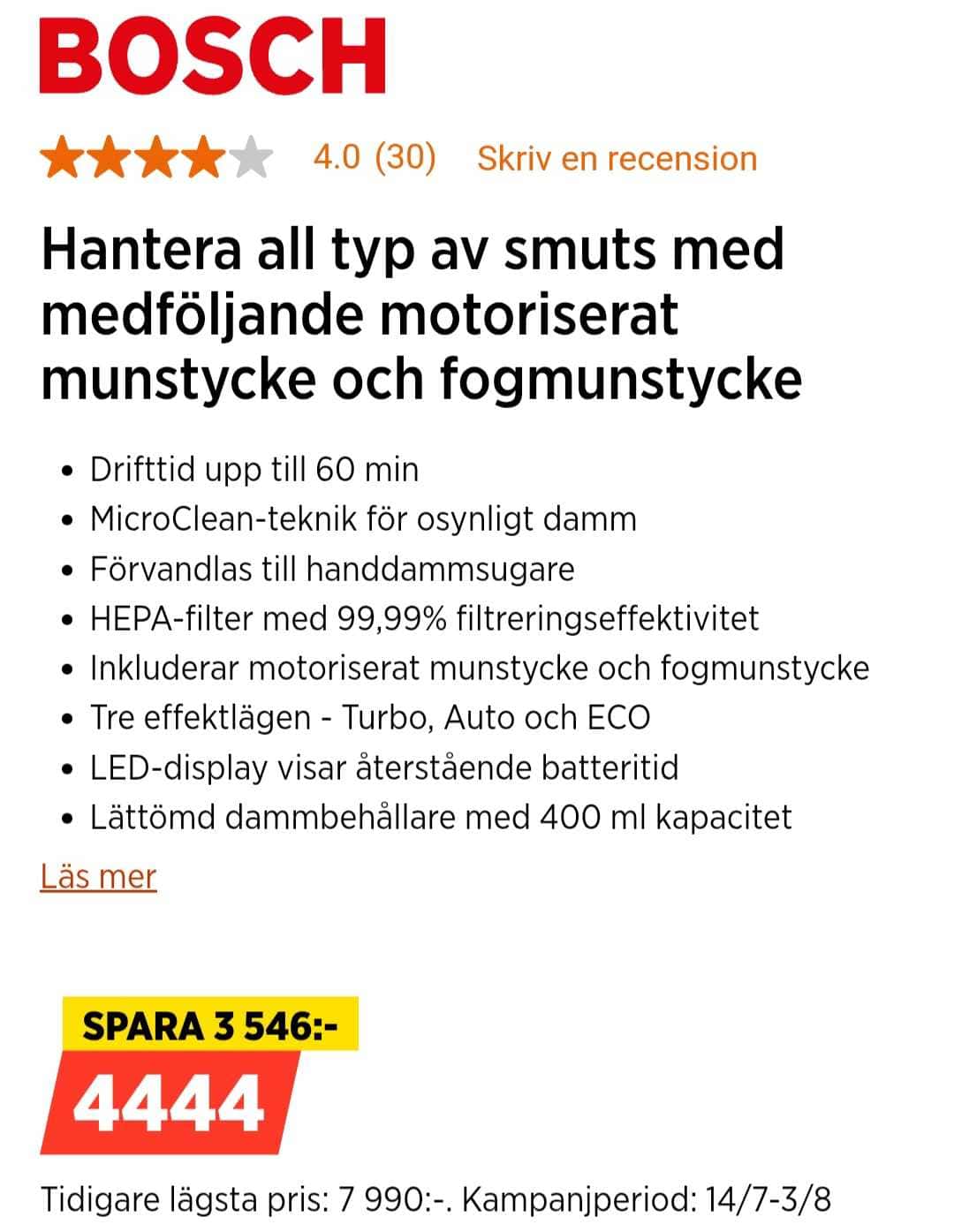 Bosch BCS931WBA Unlimited 9 Handdammsugare