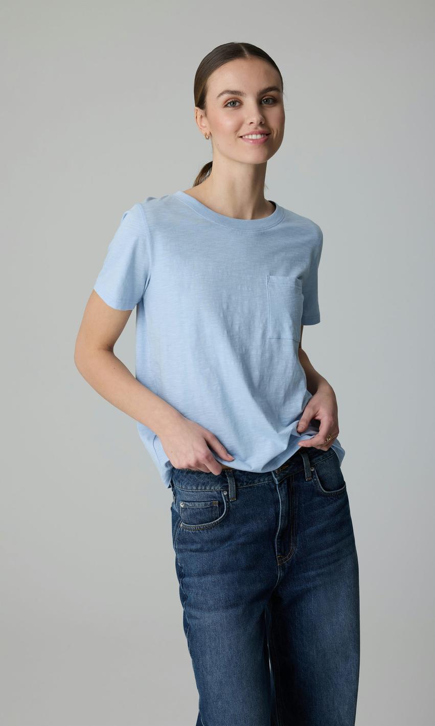 Ljusblå Slub Bomullst-shirt för Damer