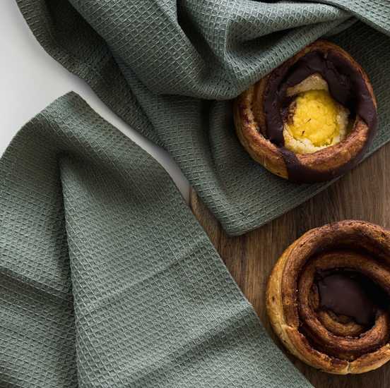 Vafflade Diskhanddukar Oliv, 2-Pack, Bomull