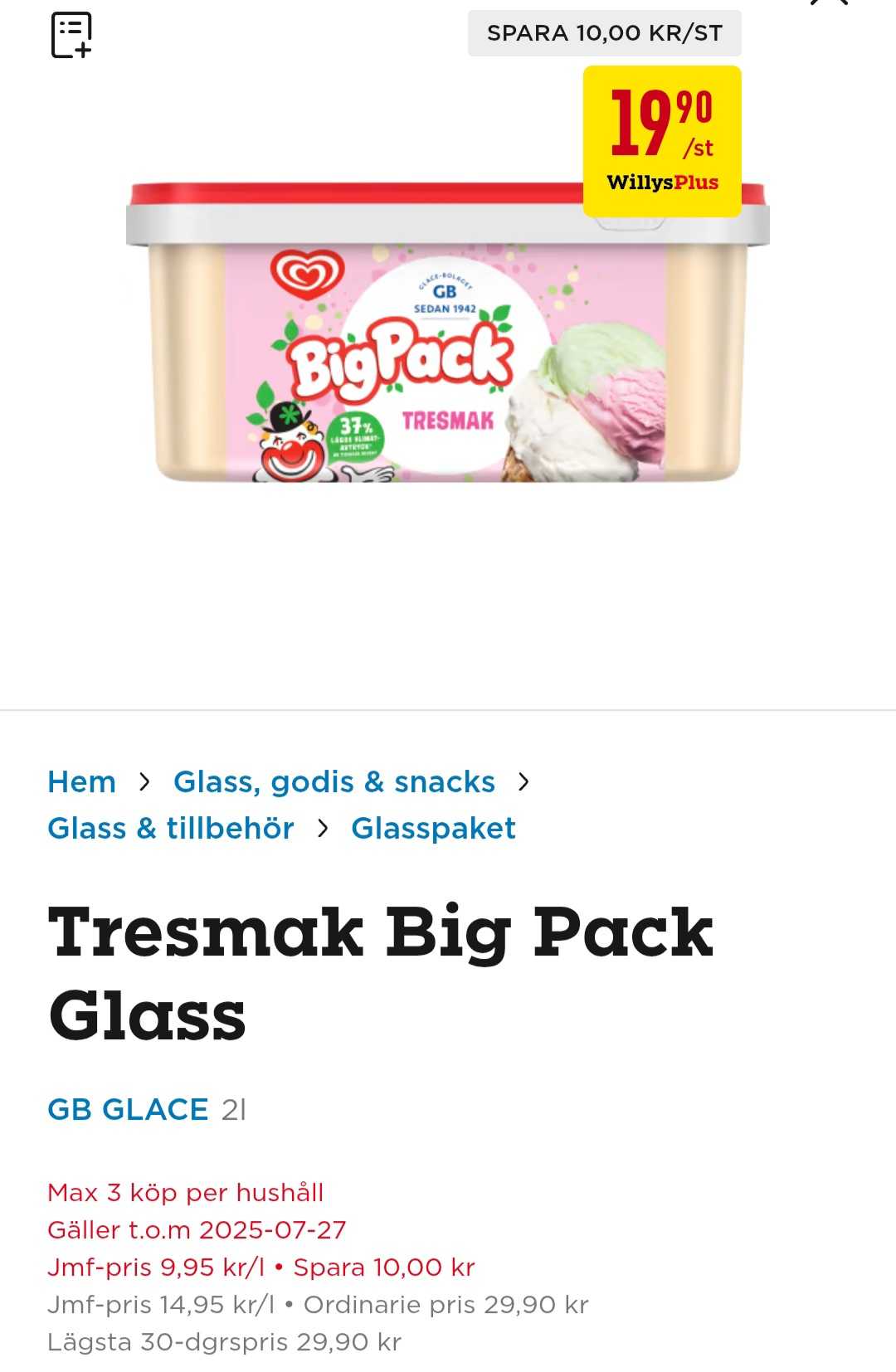 Tresmak Large 2L Glass Pack by Gb Glace