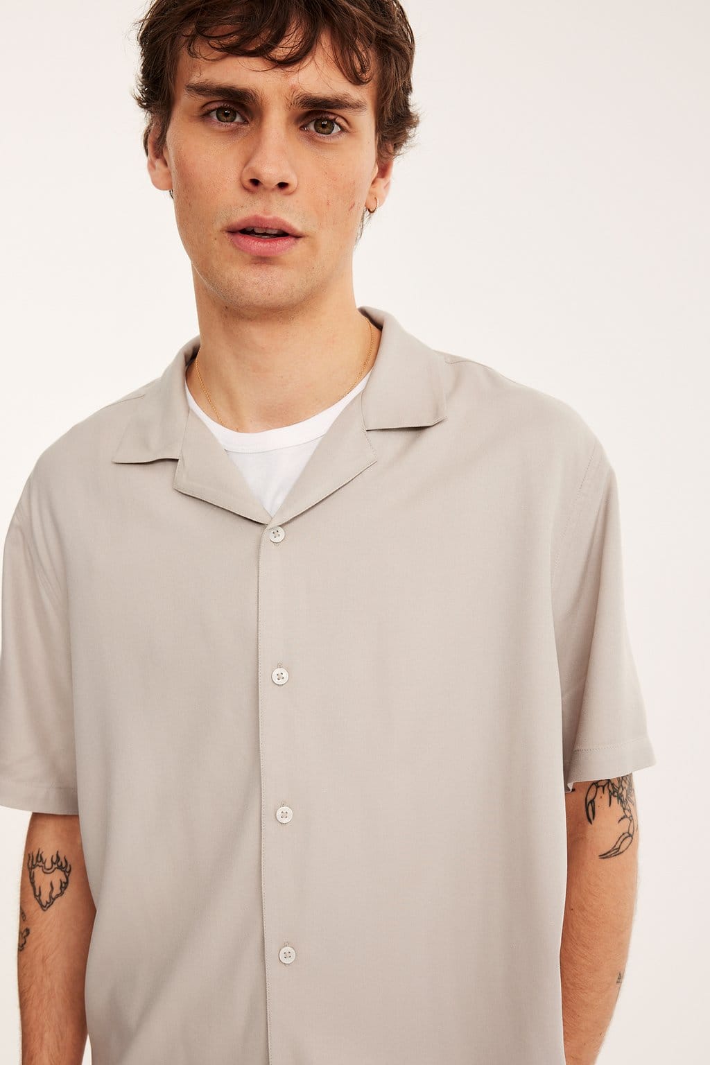 Herrskjorta Kortärmad Ljusbeige