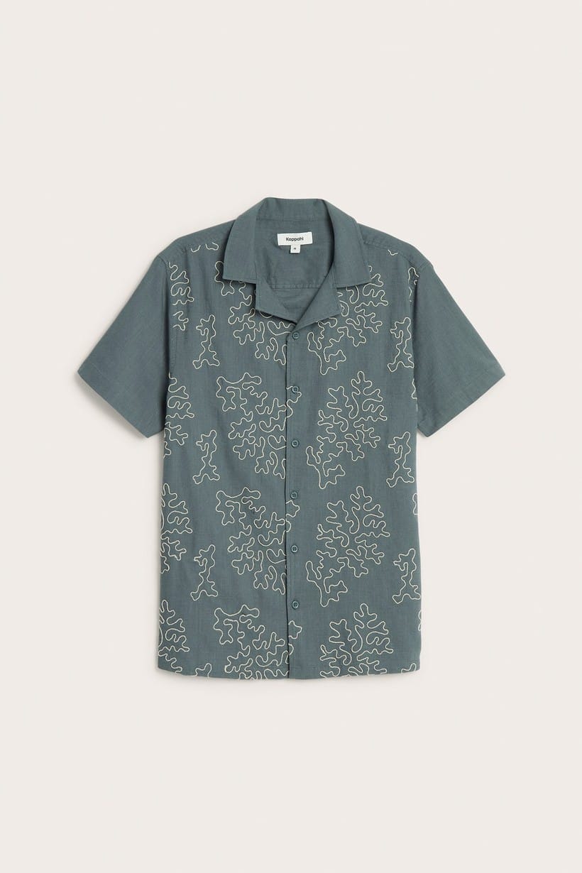 Herr Resortskjorta Mörkgrå med Broderi