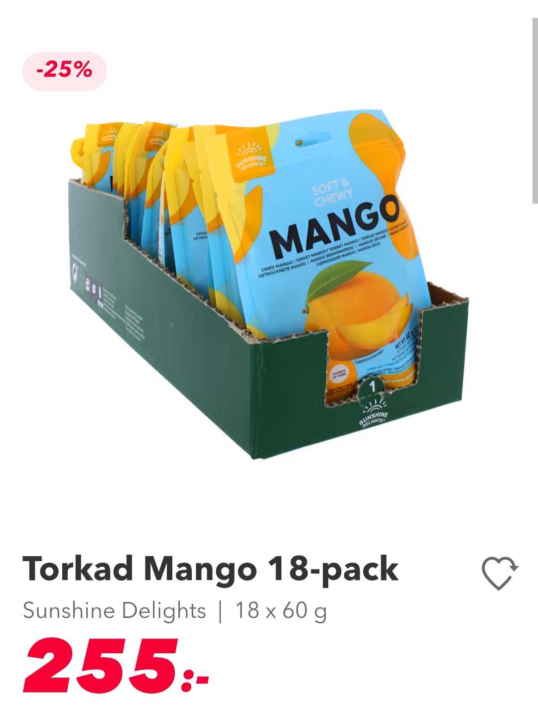 Torkad Mango 18-pack 60g - Sunshine Delights