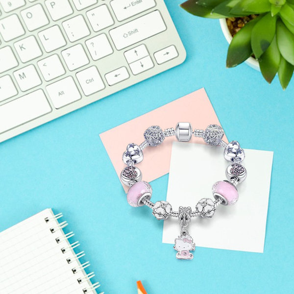 Hello Kitty Armband med Oregelbundna Pärlor 17cm