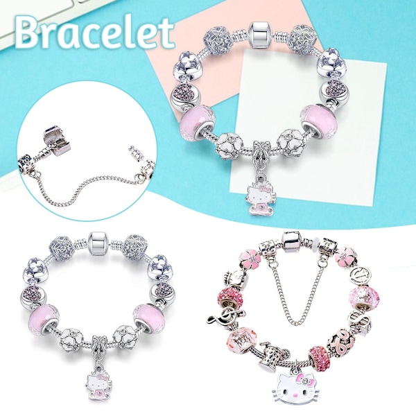 Hello Kitty Armband med Oregelbundna Pärlor 17cm