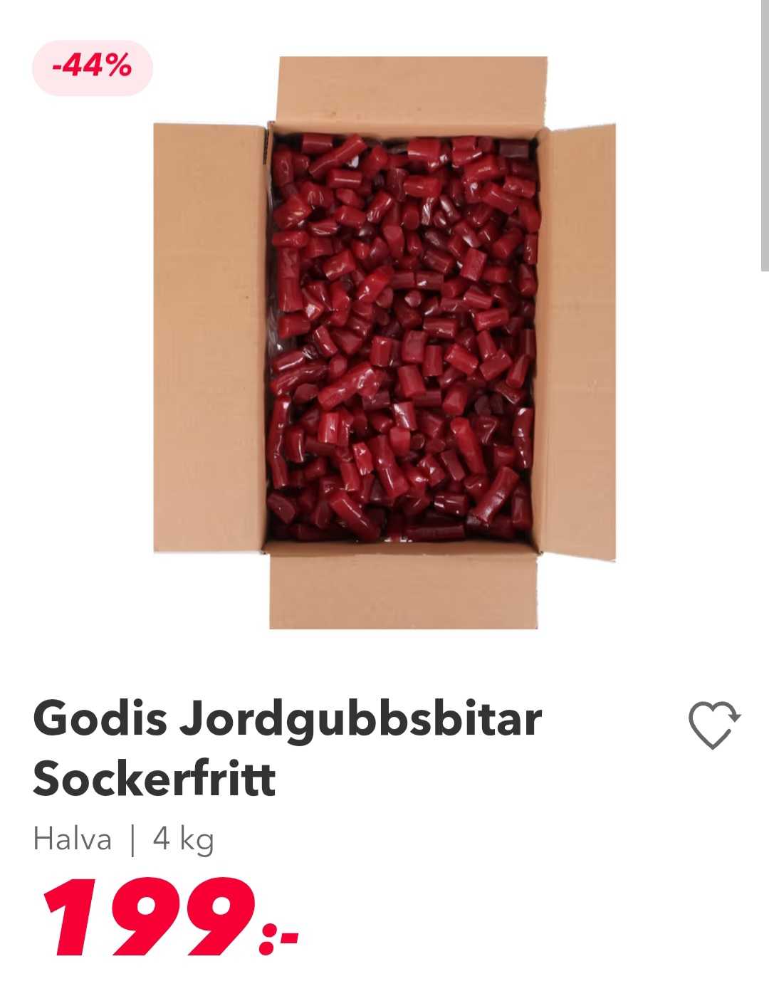 Sockerfria Godis Jordgubbsbitar, 4 kg Halva
