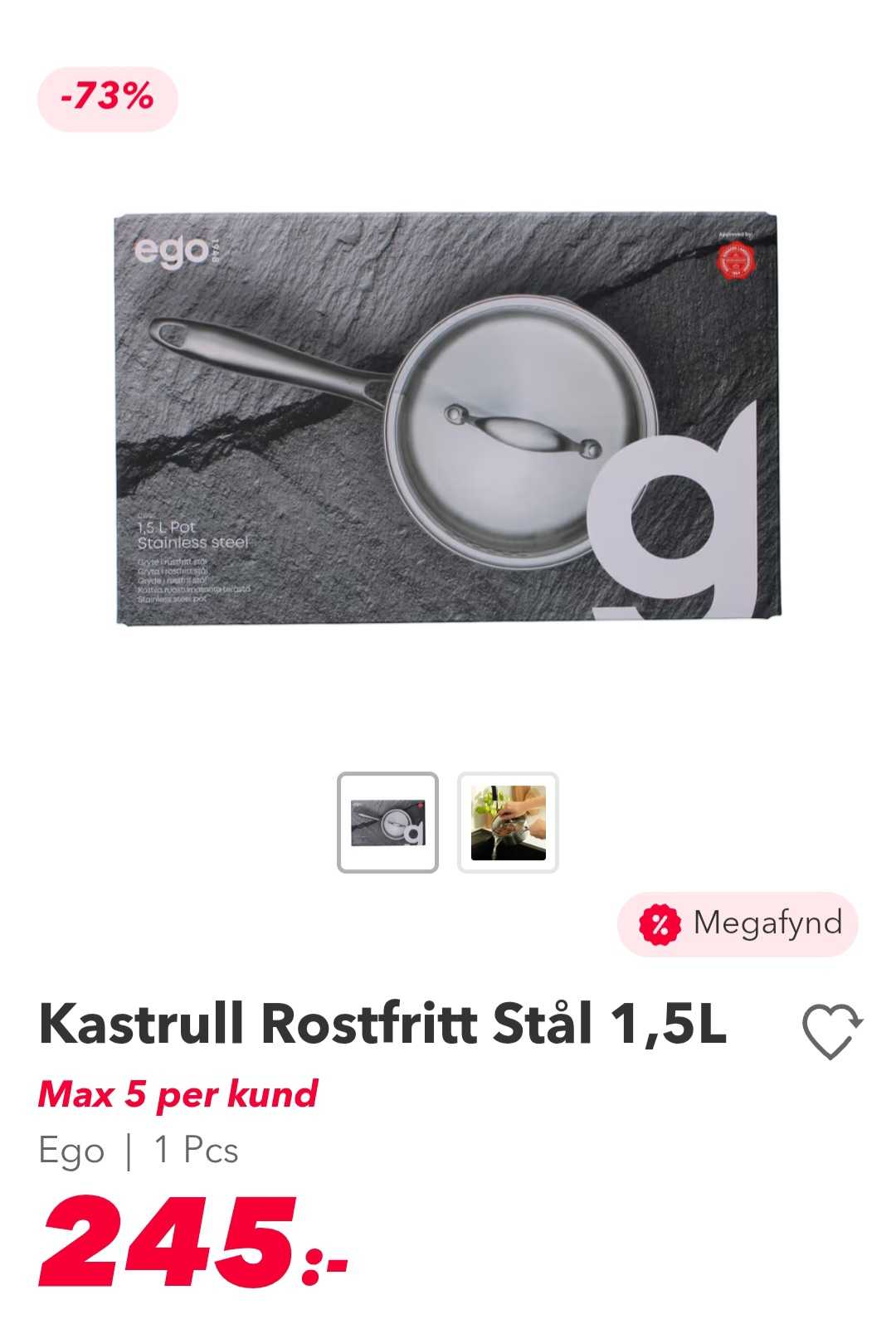 Kastrull i Rostfritt Stål 1,5L Ego