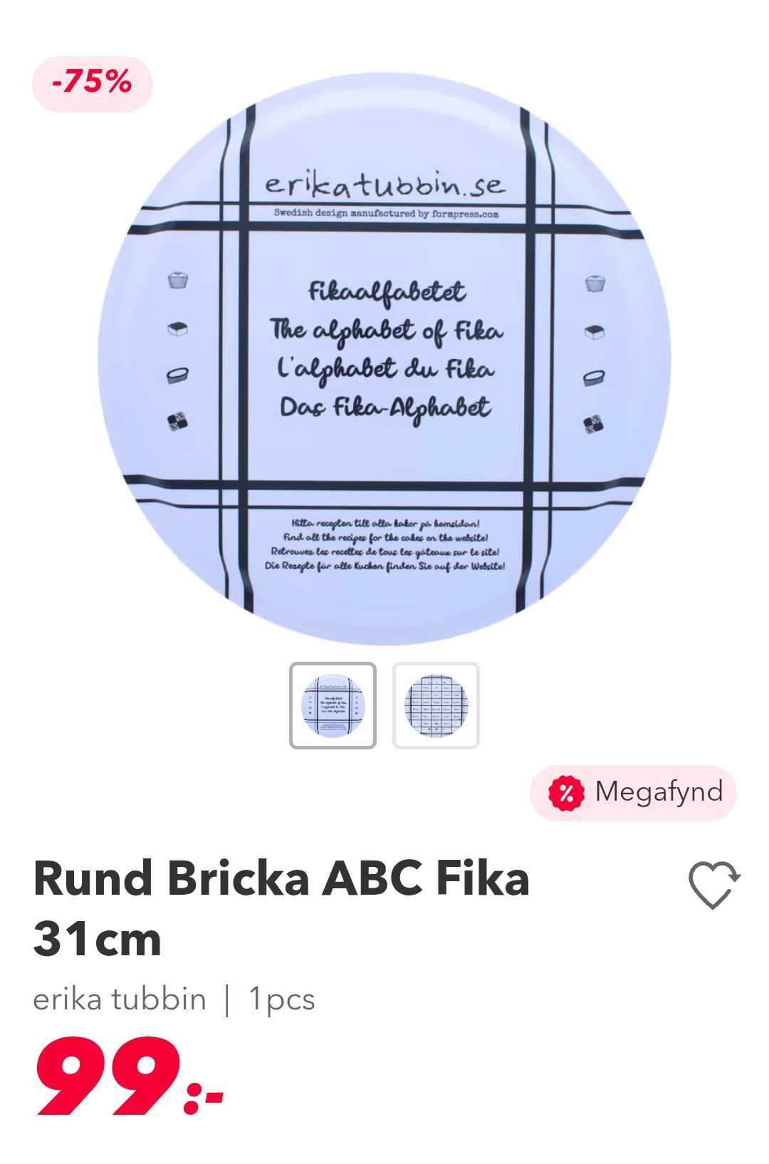 Rund Bricka ABC Fika 31cm - Erika Tubbin