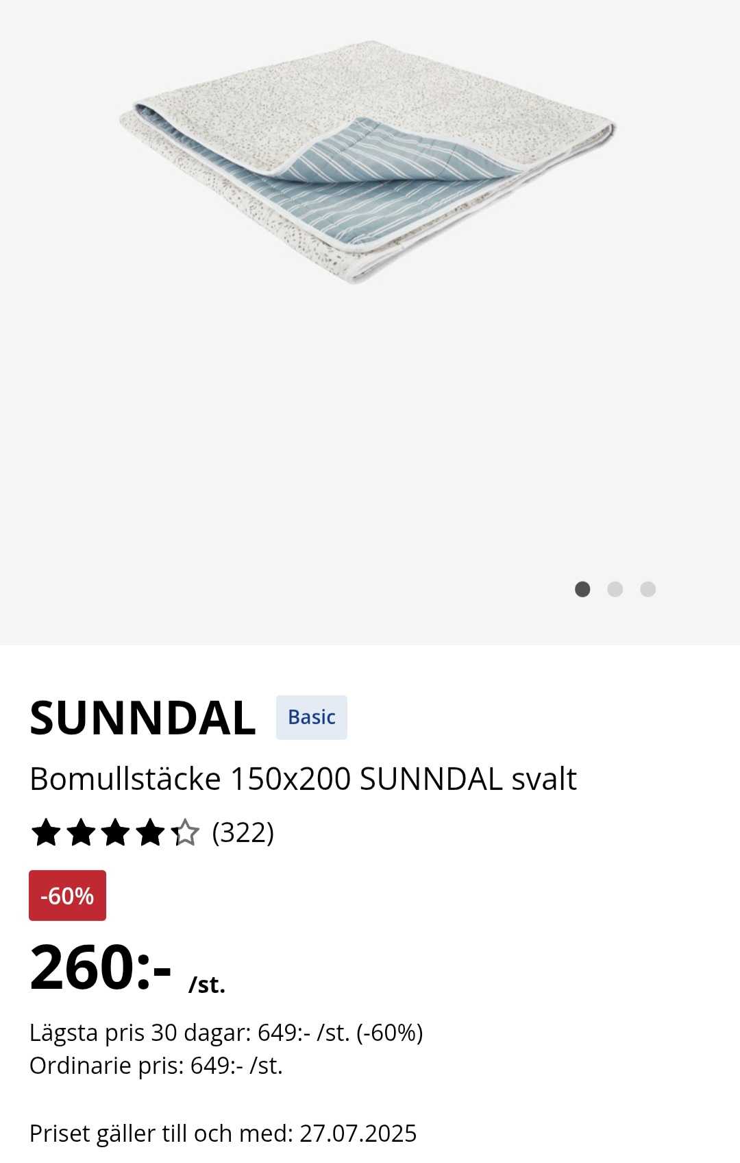 SUNNDAL Svalt Bomullstäcke 150x200cm