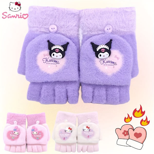 Sanrio Vinterstickade Halvfingervantar - Kuromi Melody