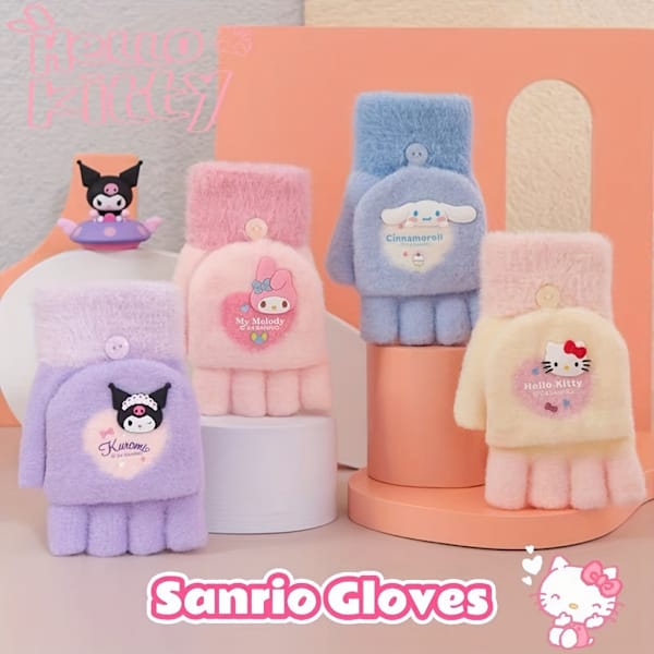 Sanrio Vinterstickade Halvfingervantar - Kuromi Melody