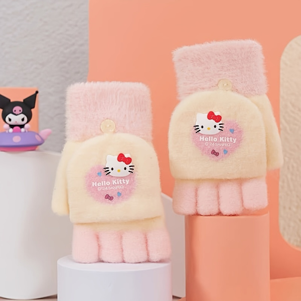 Sanrio Vinterstickade Halvfingervantar - Kuromi Melody