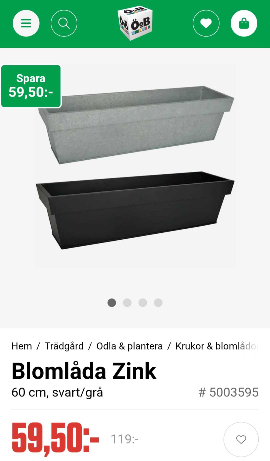 Zink Blomlåda 60 cm