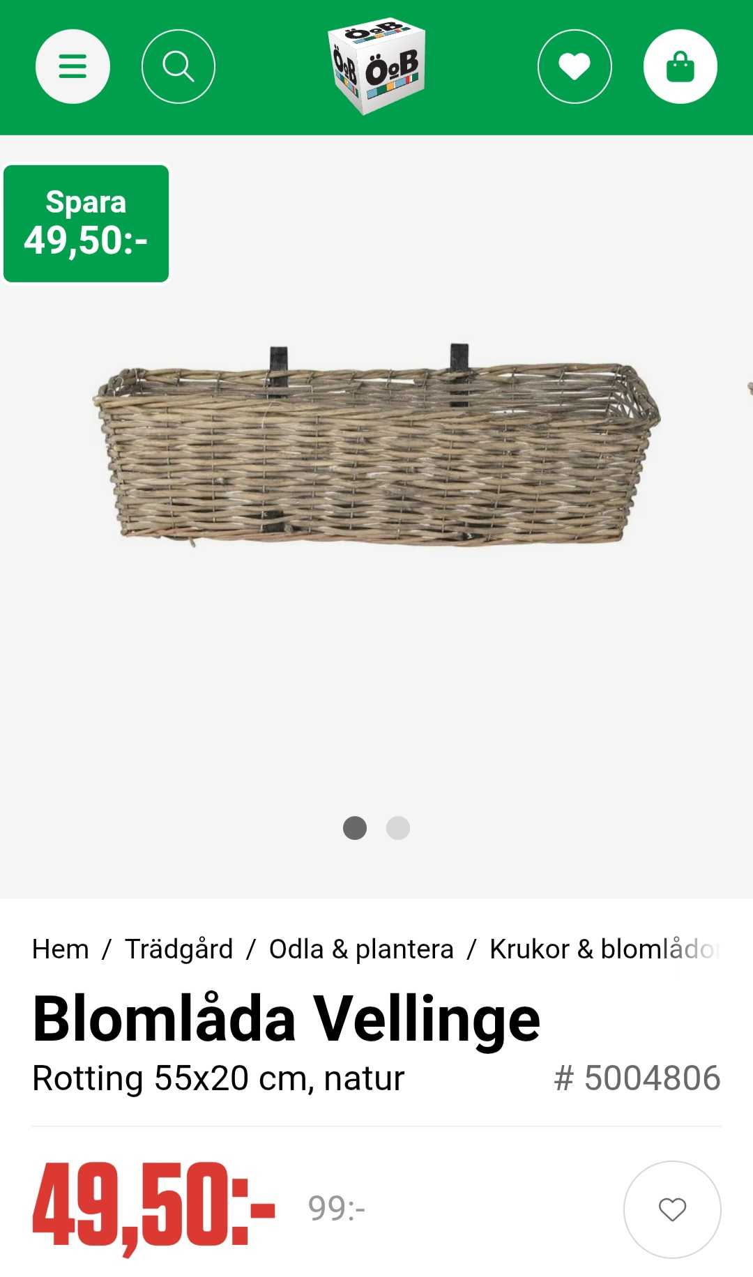Blomlåda Vellinge
Rotting 55x20 cm, natur