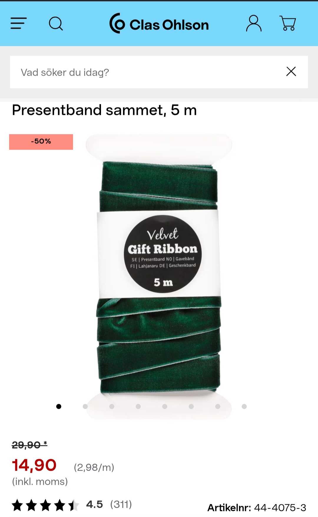 Sammet Presentband 5m - Clas Ohlson