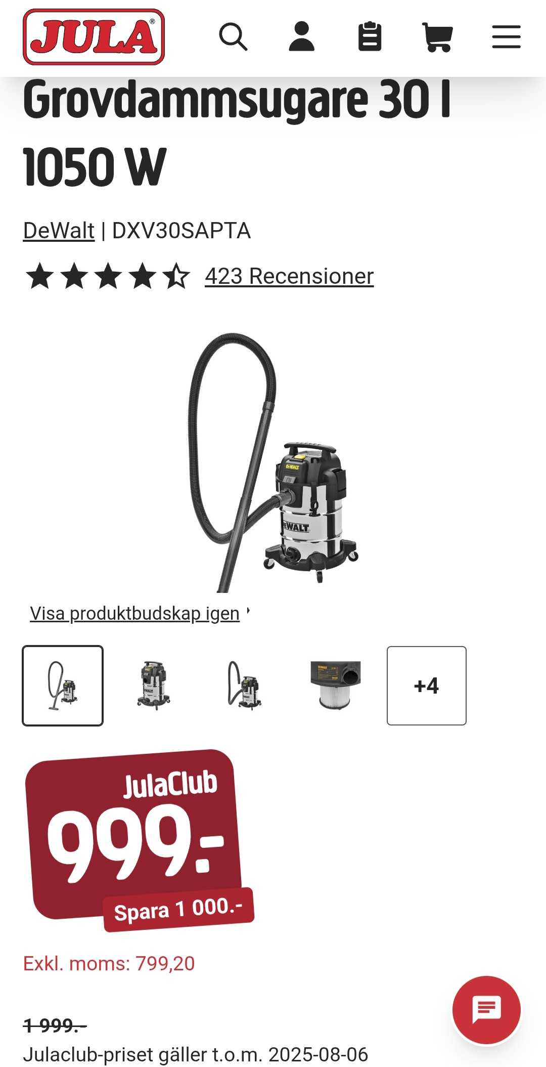DeWalt DXV30SAPTA Grovdammsugare 30L 1050W