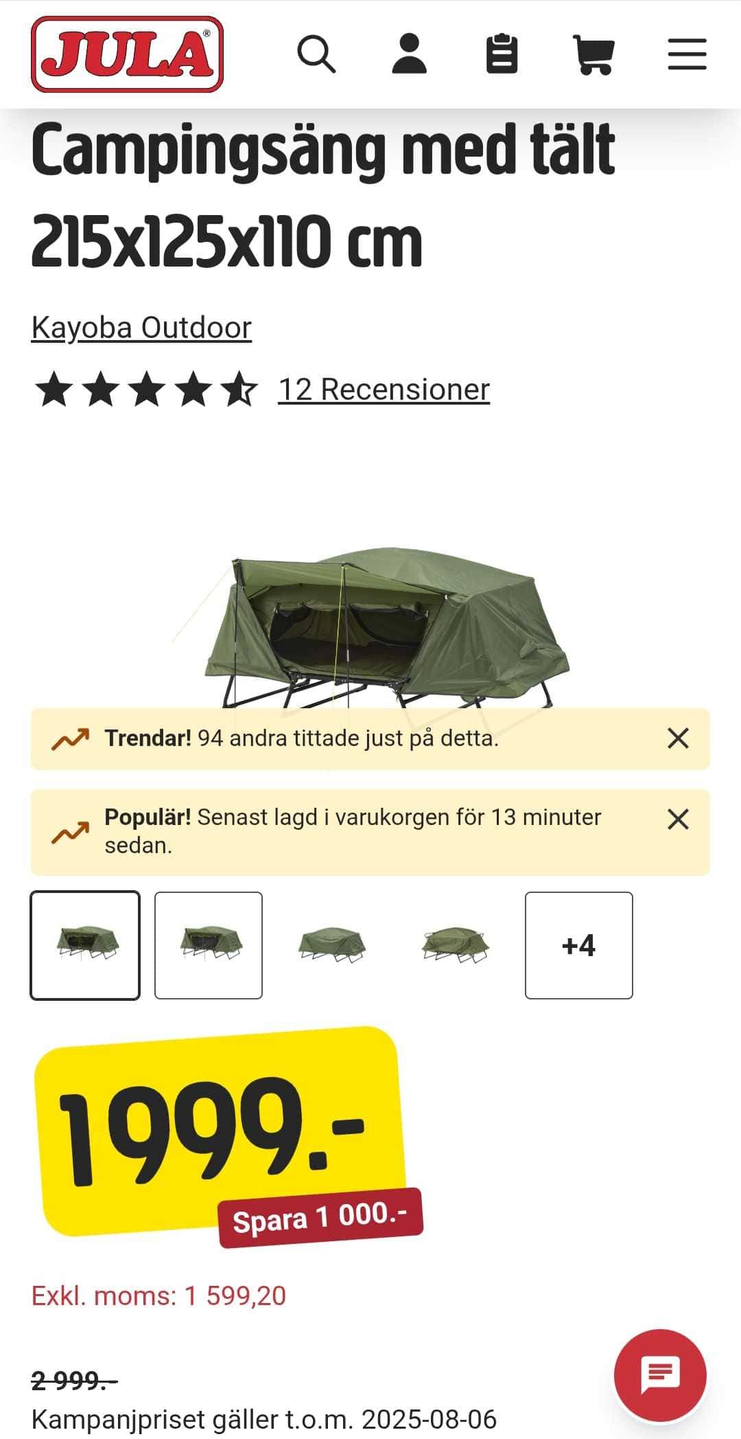 Kayoba Outdoor Campingbädd med Tält