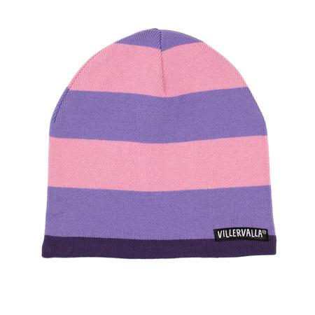 Stripade Stickade Barnmössor i Ros/Lila