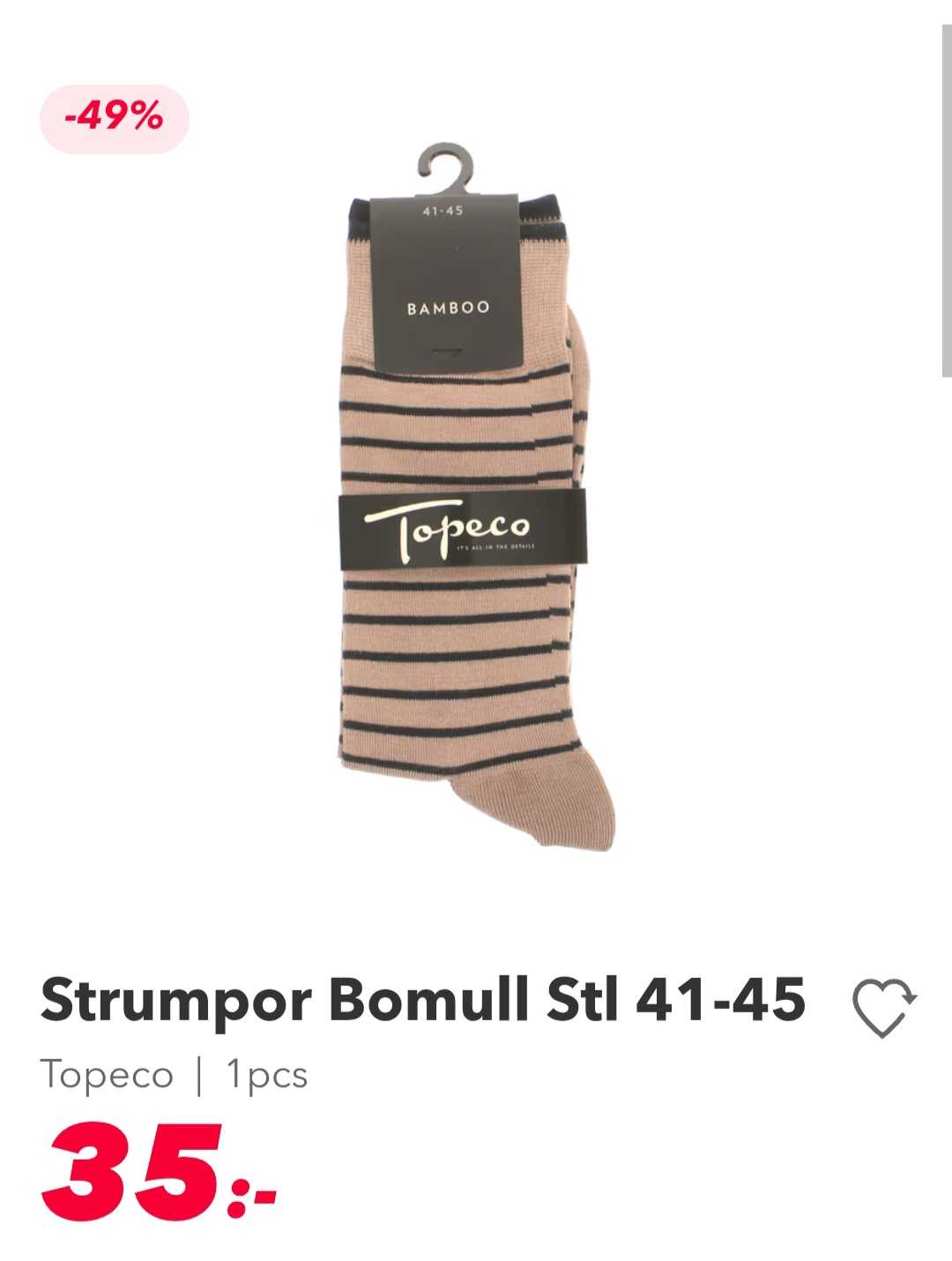 Herrstrumpor Bomull Topeco, Storlek 41-45