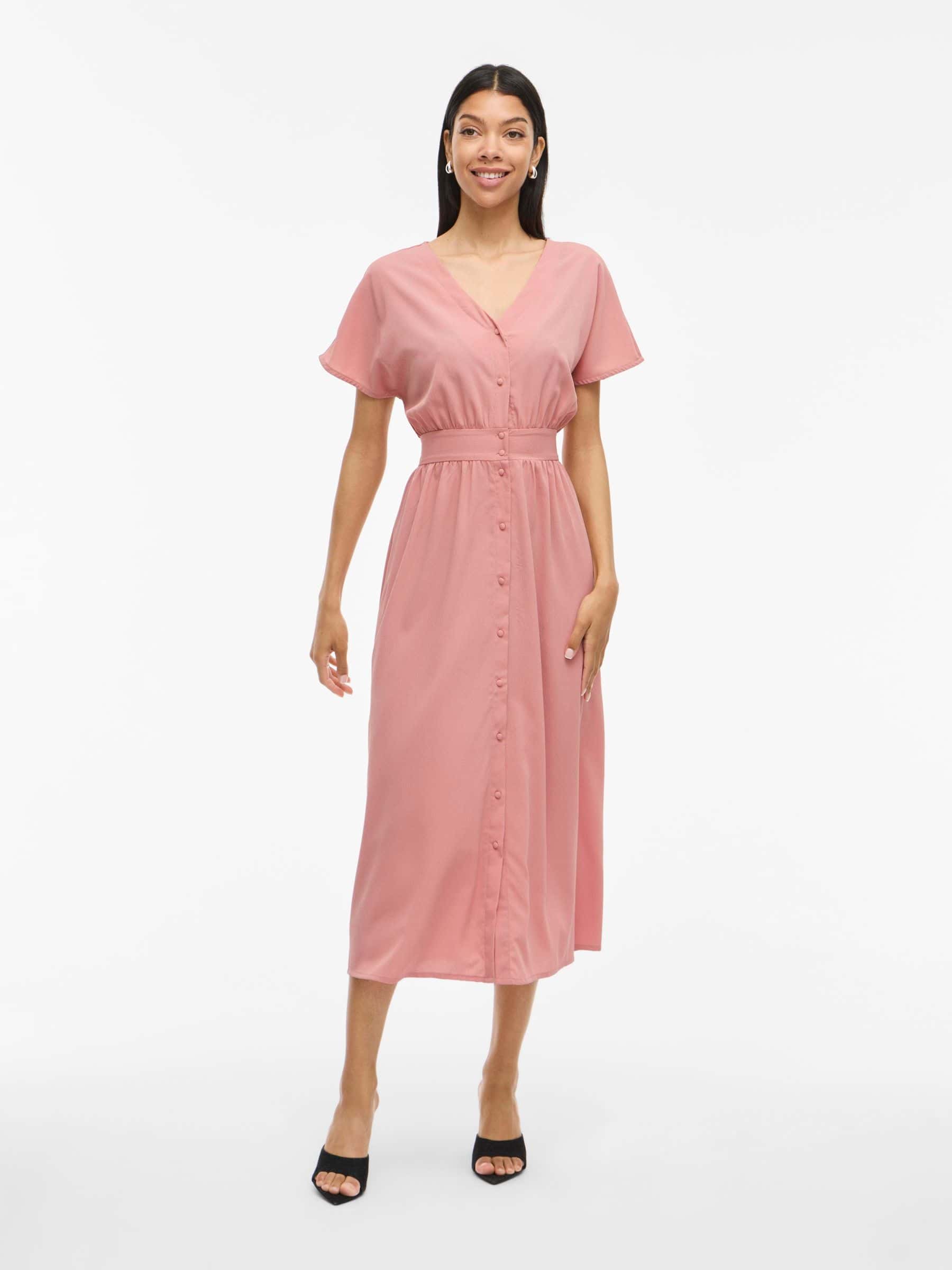 Rosa Midiklänning med Korta Ärmar - VILA
