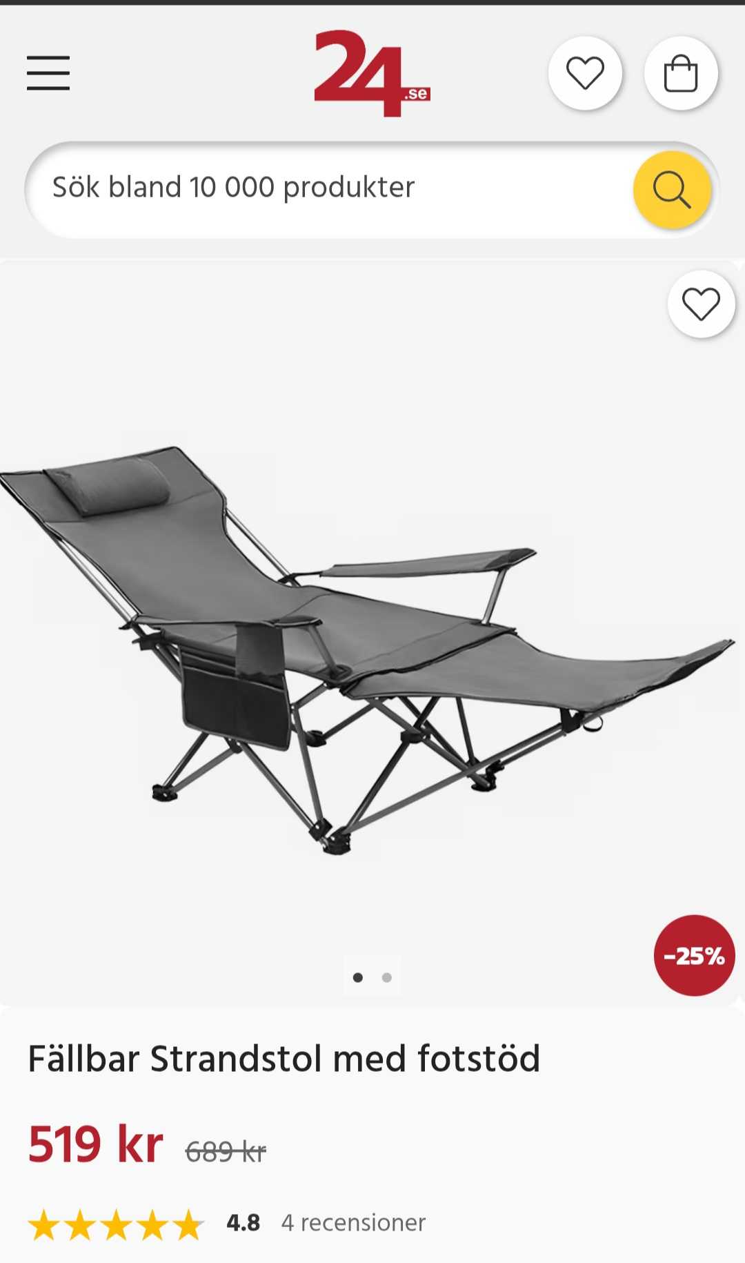 Hopfällbar Strandstol med Fotstöd