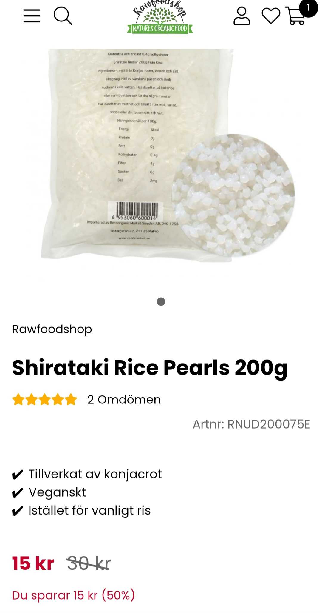 Shirataki Rice Pearls 200g - Rawfoodshop