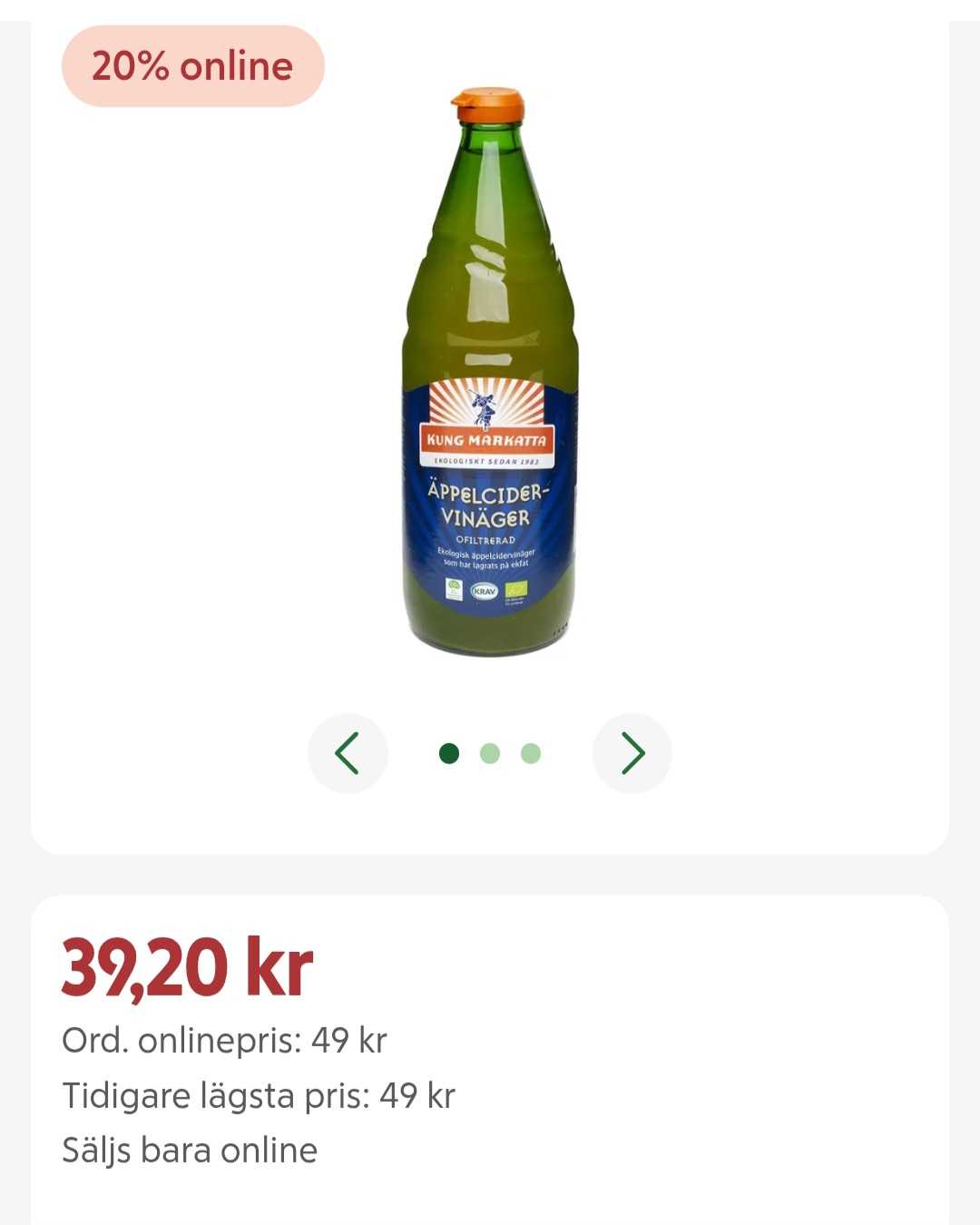 Kung Markatta Ofiltrerad Äppelcidervinäger Krav 750ml