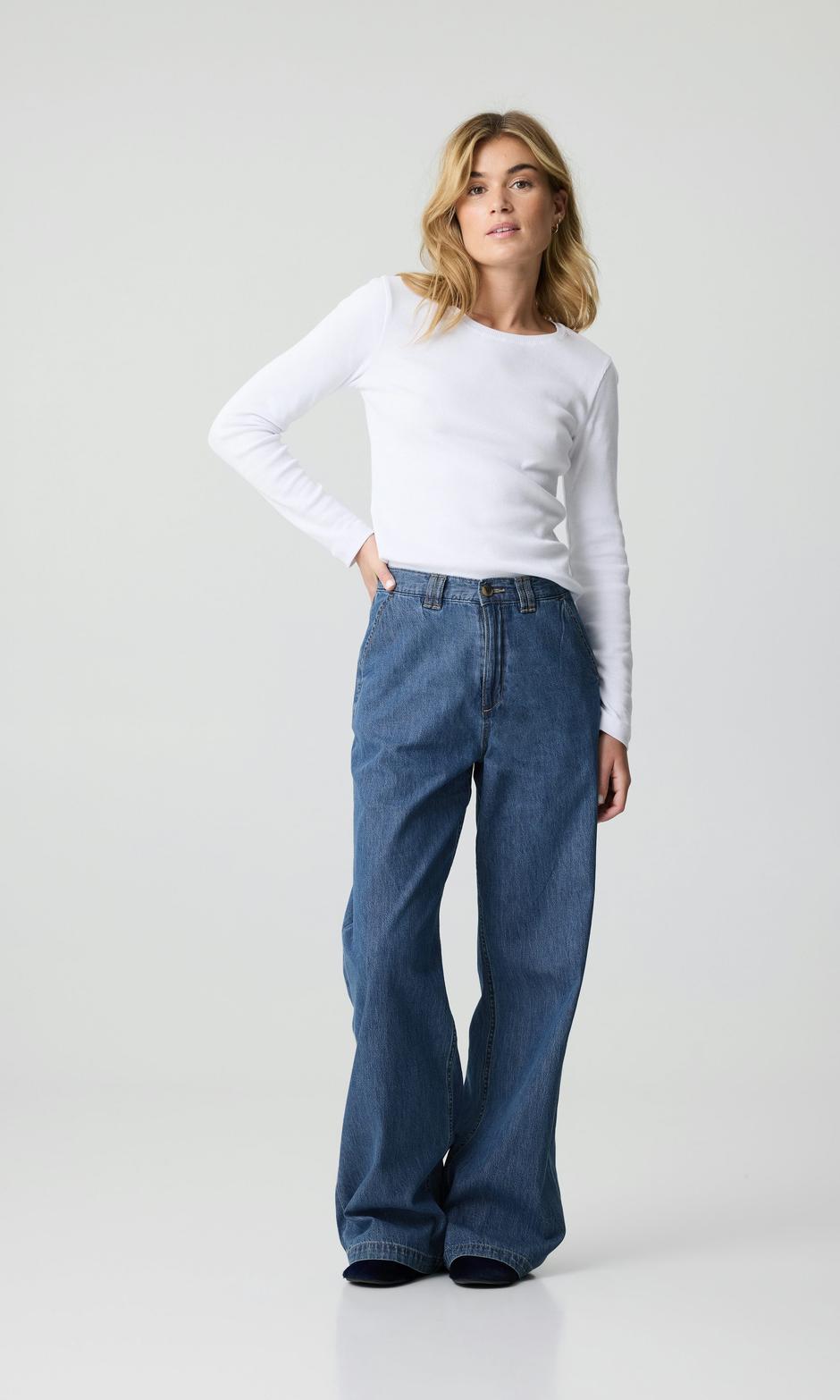 Mellanblå Slouchy Wide Jeans för Damer