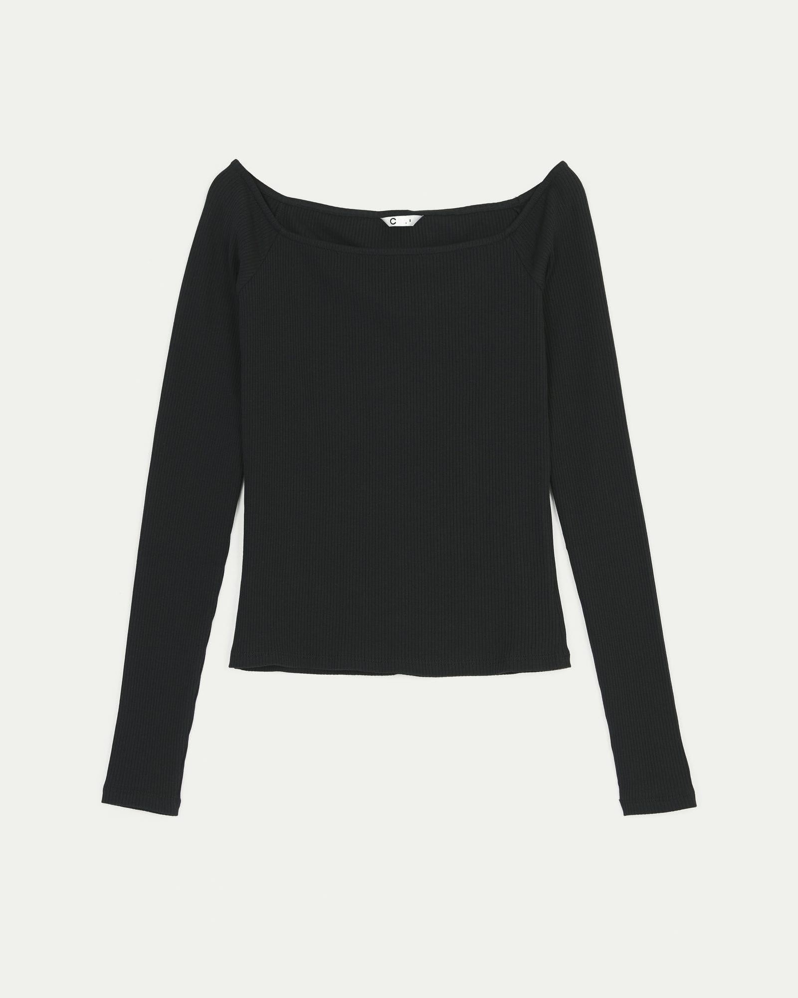 Svart Långärmad Off-Shoulder Damtopp
