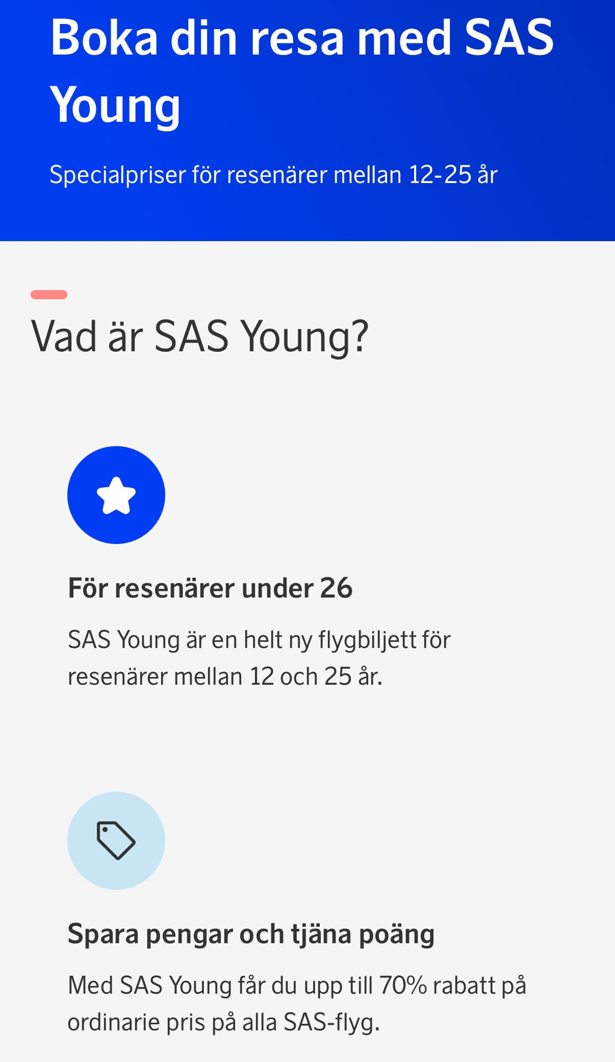 SAS Younge spar 70% från 500kr