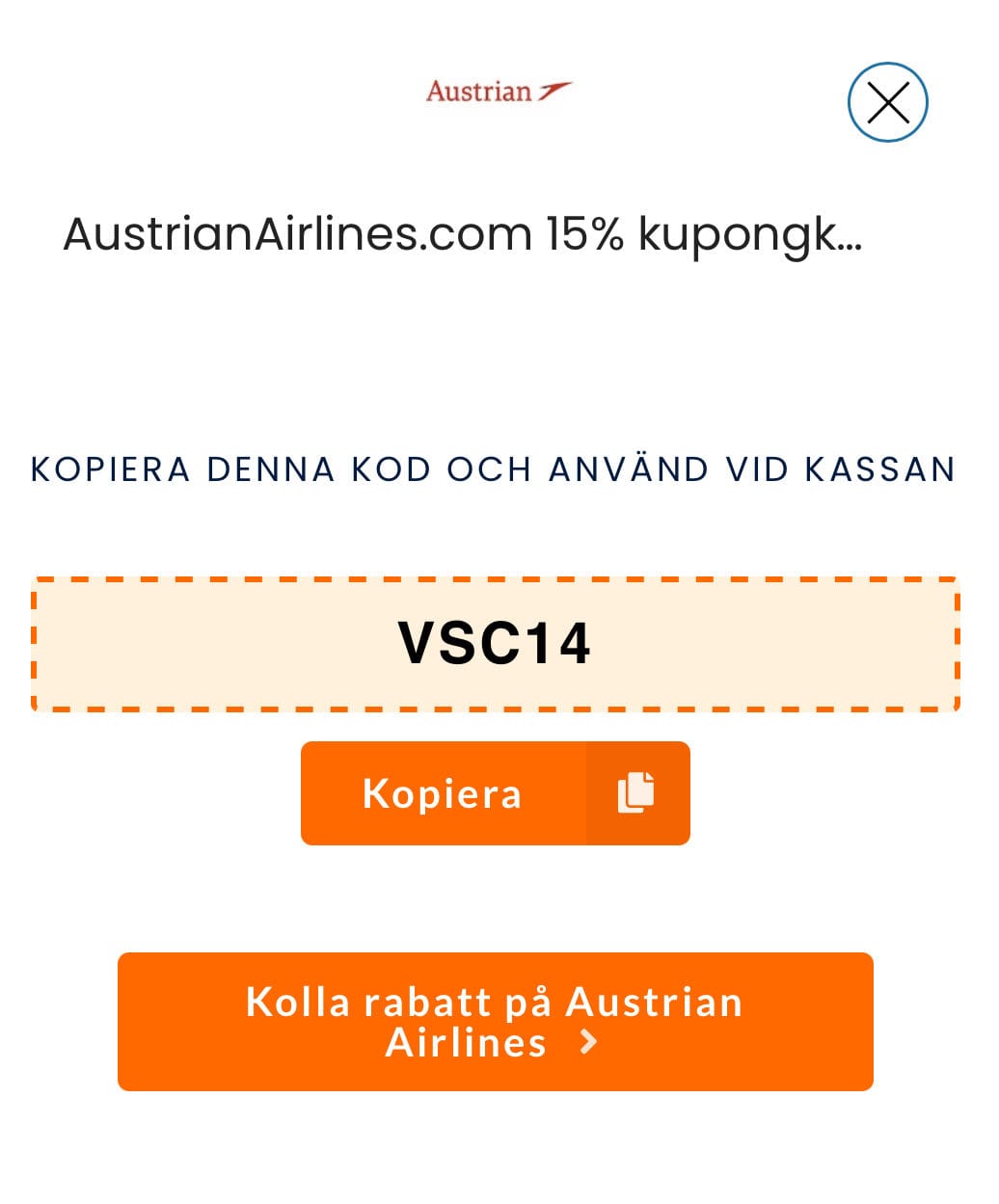 Austrian Airlines: 100 € Rabattkod Augusti 2025