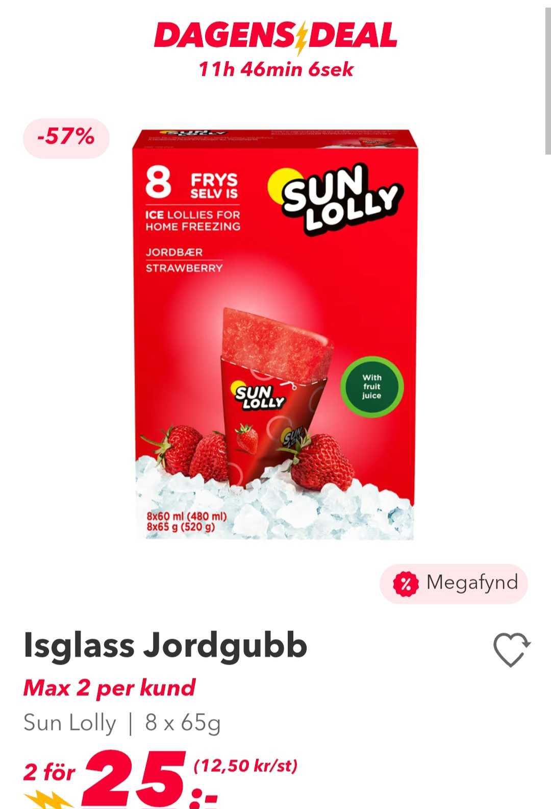 Sun Lolly Jordgubbsisglass 8 x 65g