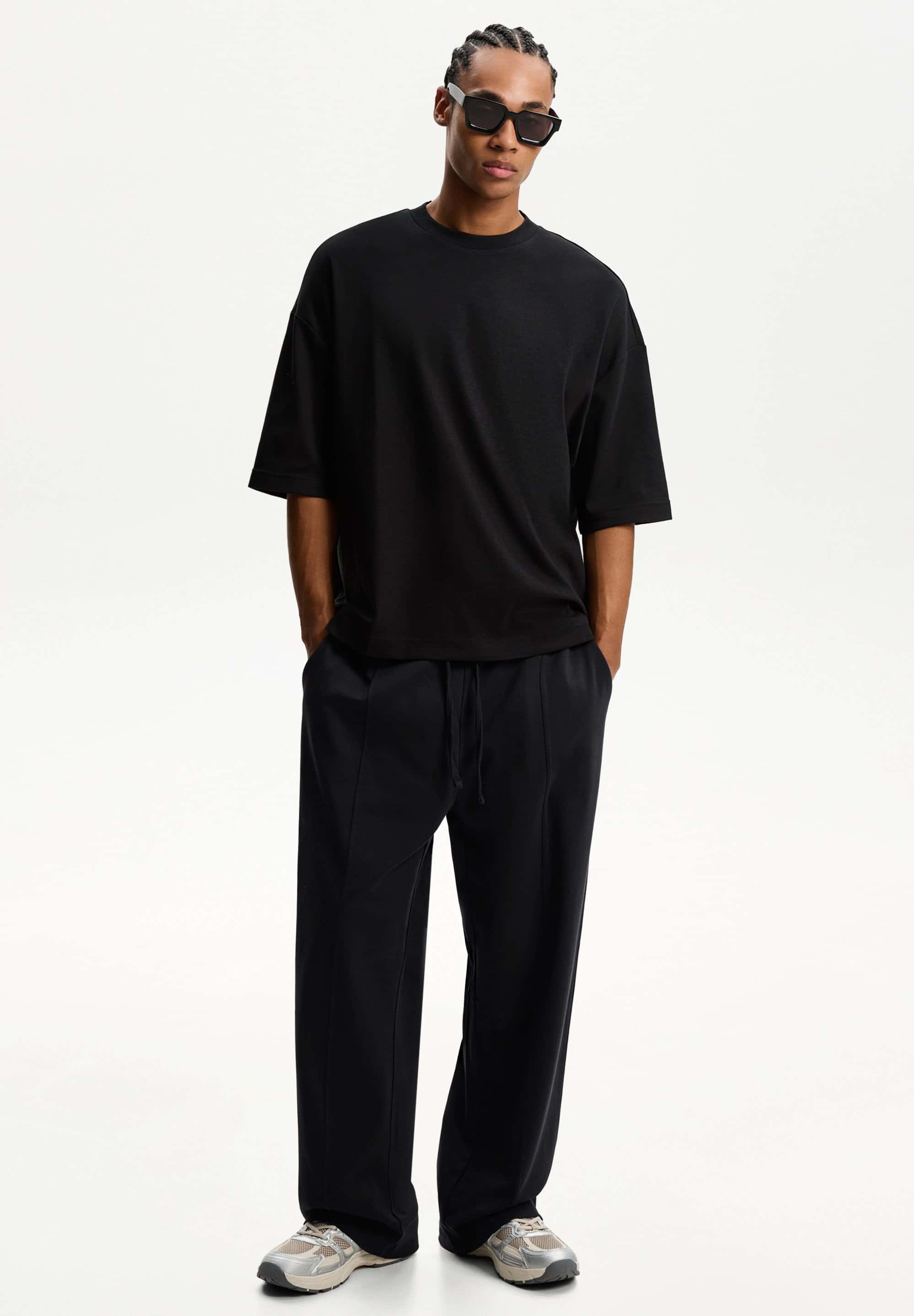 Bershka Svart Wide-Leg Träningsbyxor