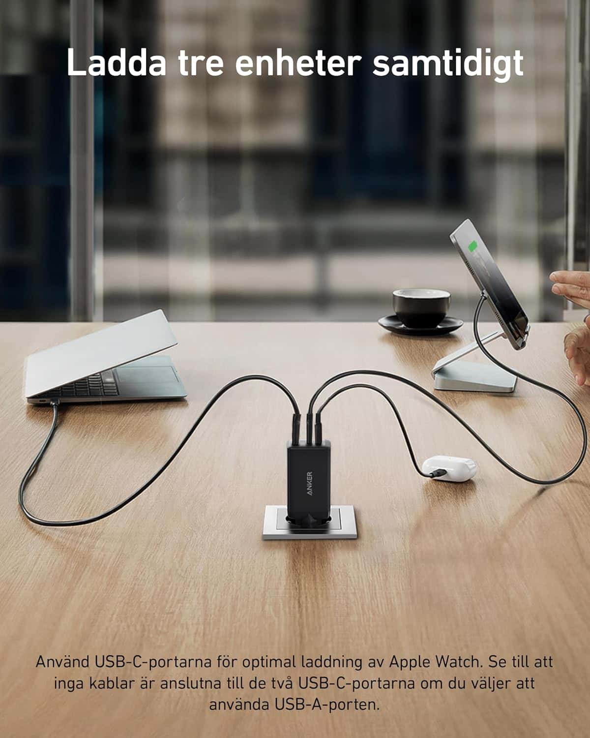 Anker Nano II 65W 3-Port USB-C snabbladdare