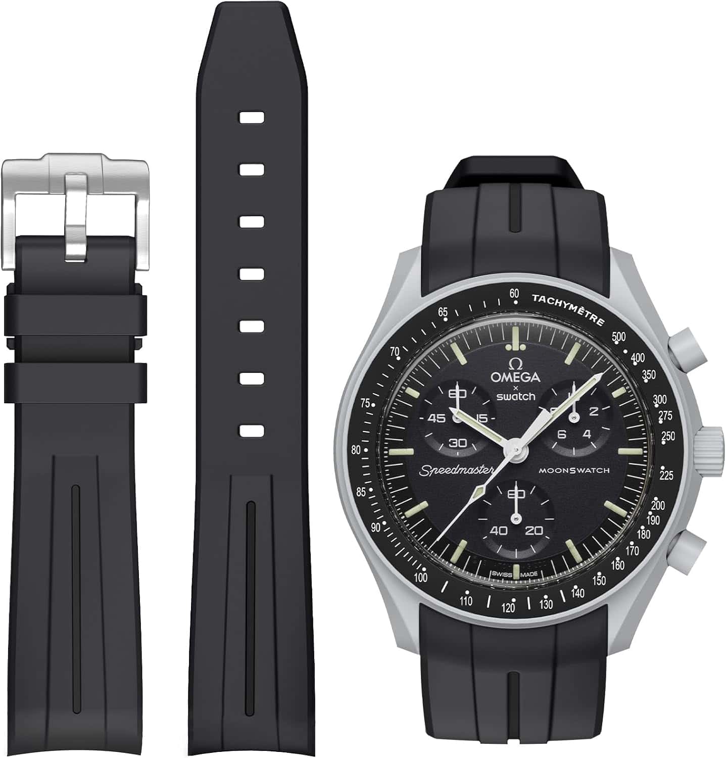 Bonace 20 mm klockarmband i mjuk gummi för Omega x Swatch