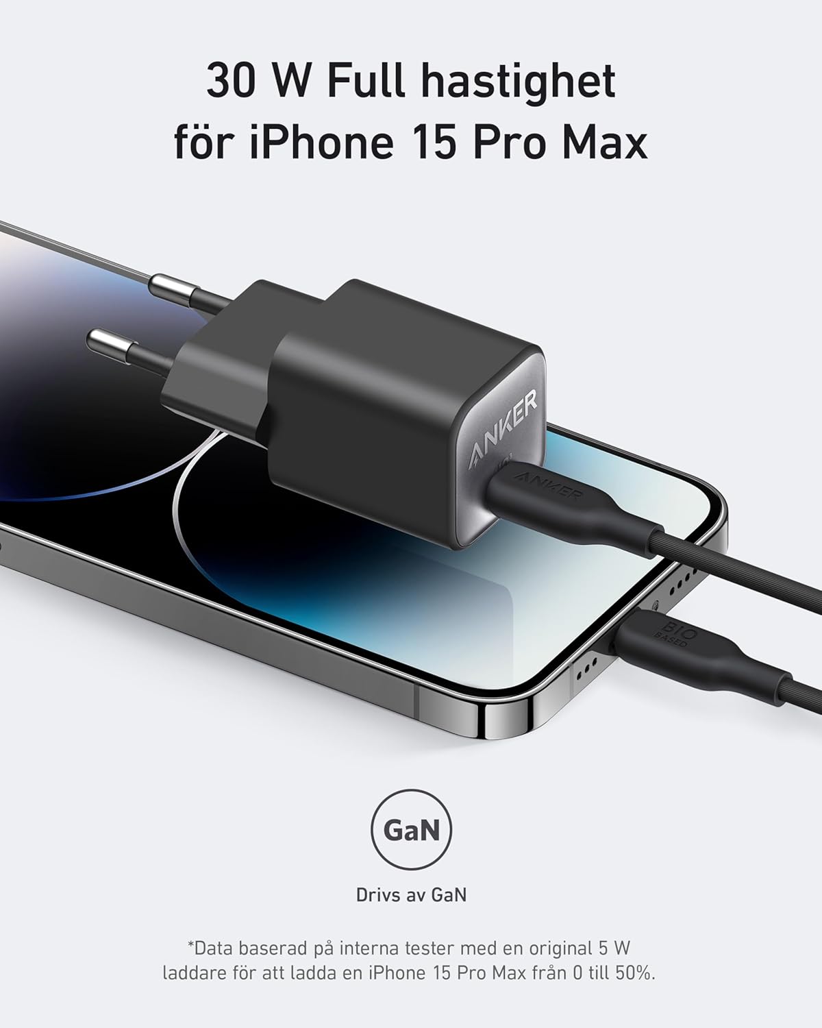 Anker 30W USB-C GaN snabbladdare för iPhone/Galaxy/iPad