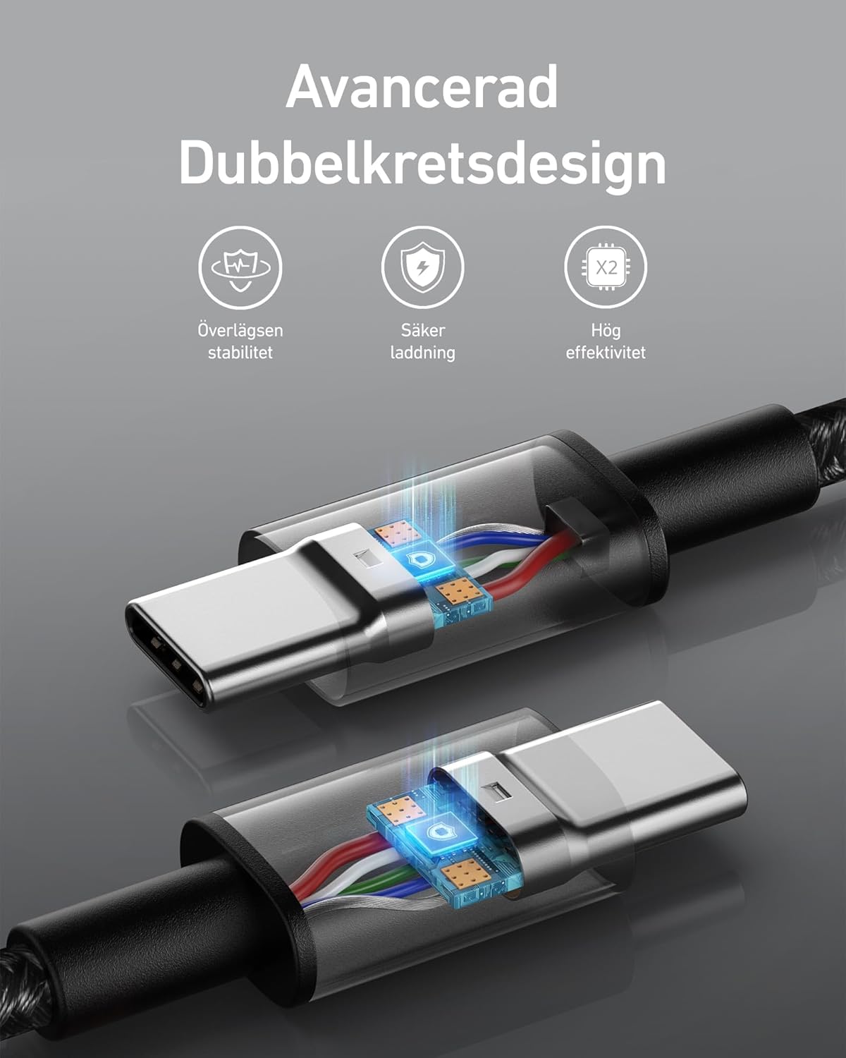 Anker 100W USB-C till USB-C kabel, 3 m - svart