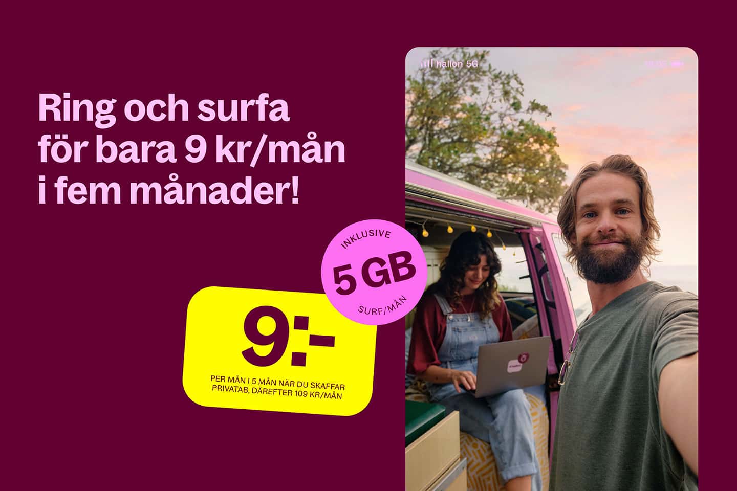 Mobilabonnemang 5 GB Surf - 9 kr/mån