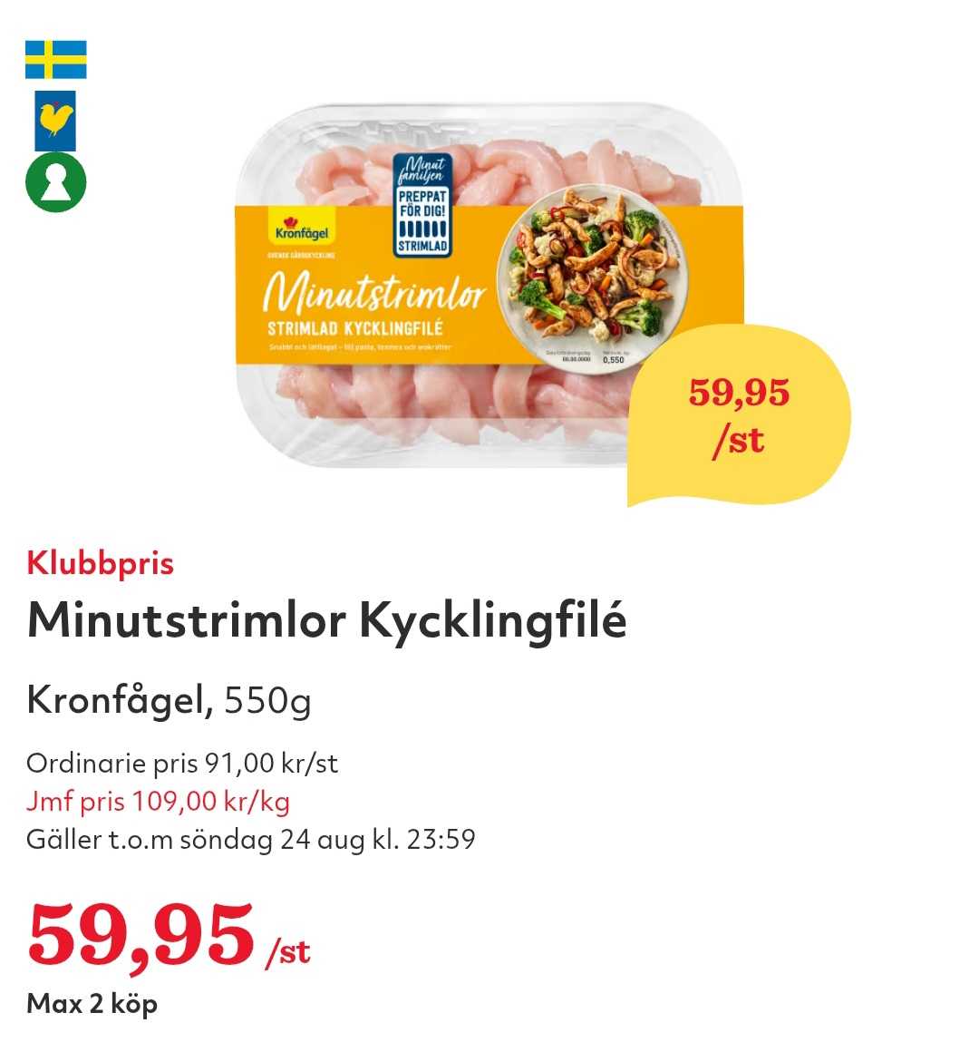 Kronfågel Minutstrimlor Av Kycklingfilé