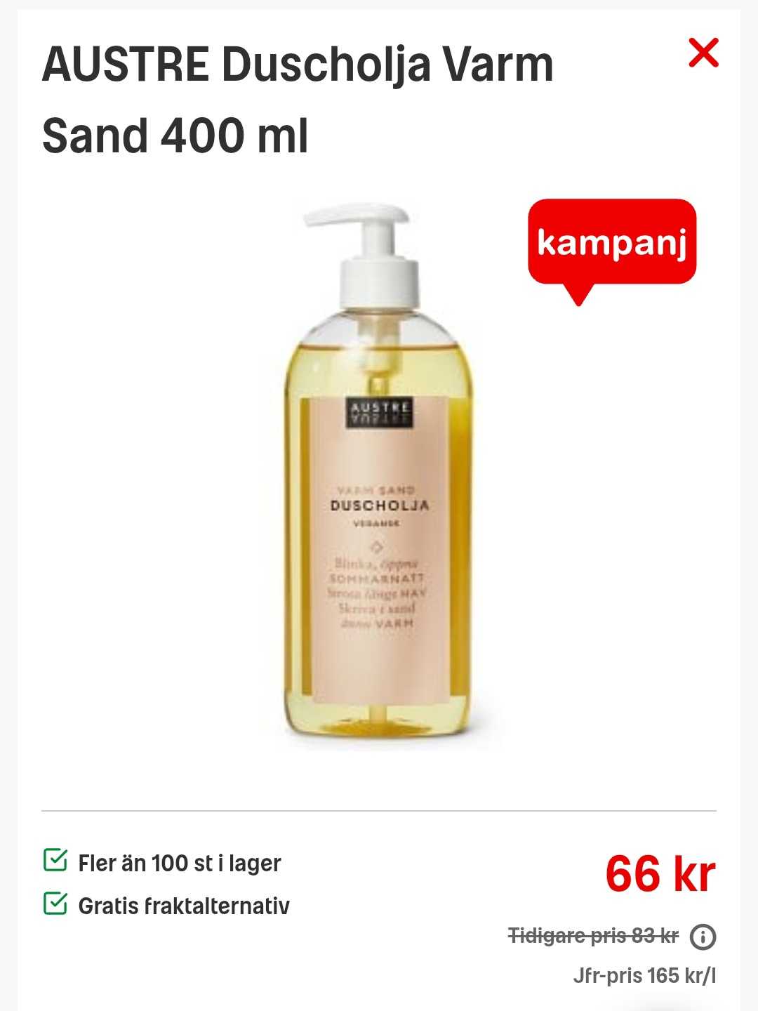 Austre duscholja varm sand 400 ml
