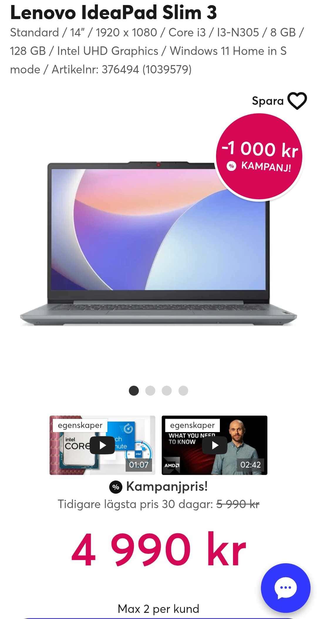 Lenovo IdeaPad Slim 3 14" TN 1080p i3 Laptop