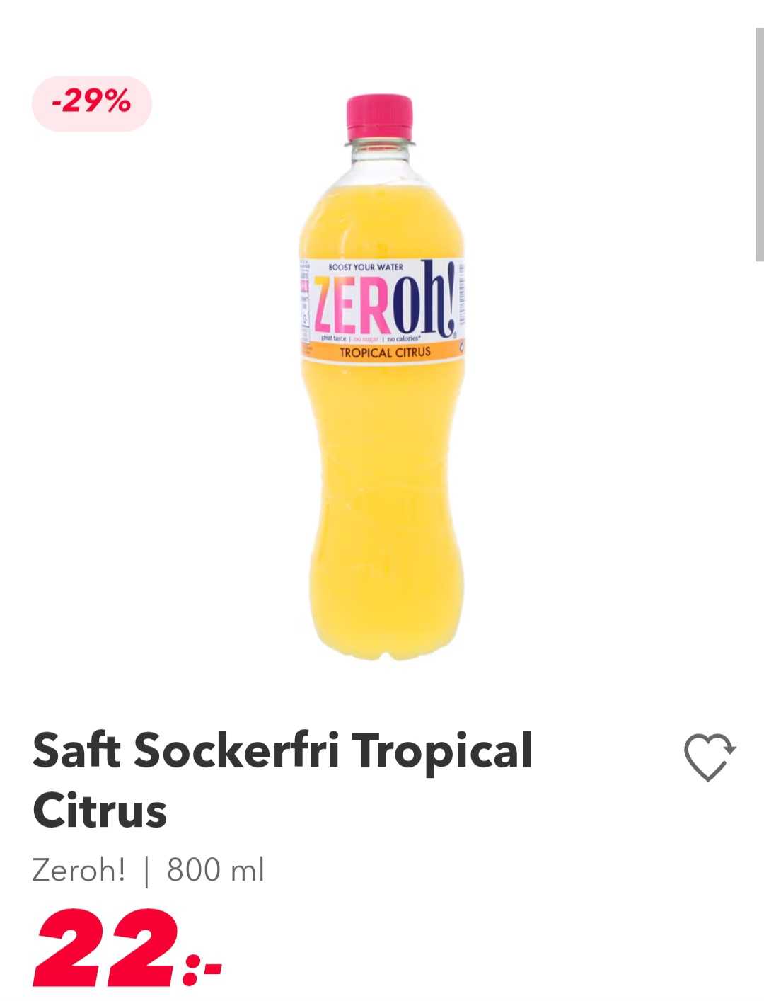 Zeroh! Saft Sockerfri Tropical Citrus 800ml