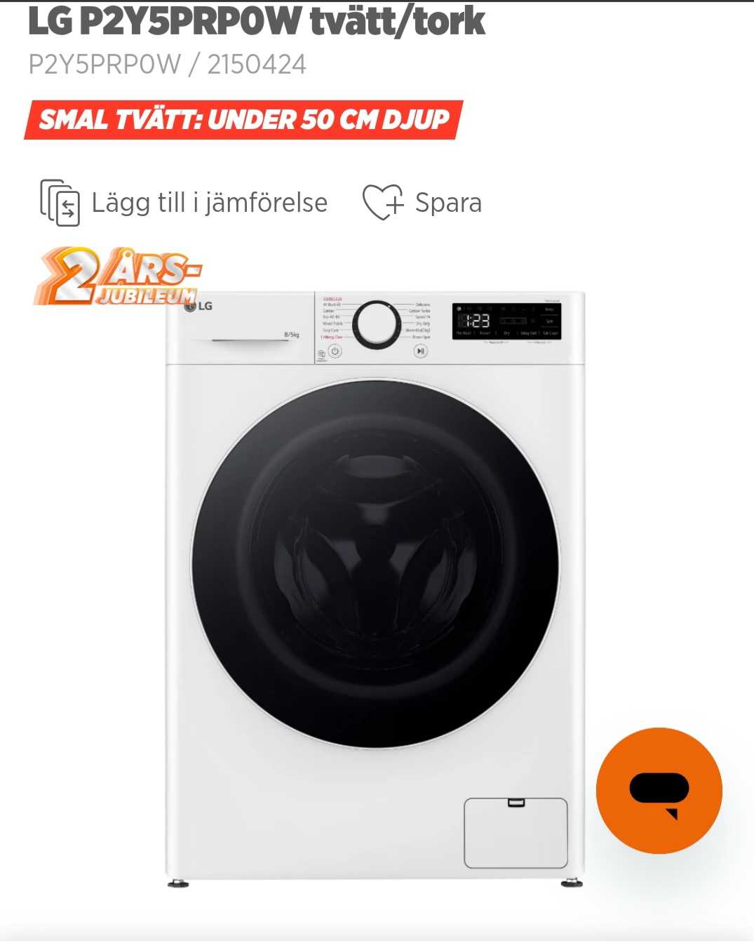 LG P2Y5PRP0W Tvättmaskin med Tork