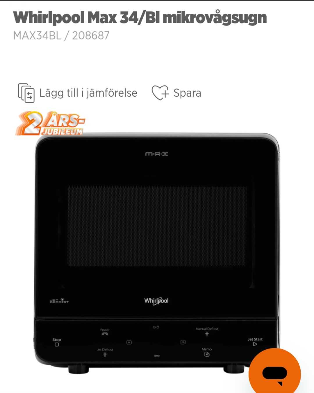 Whirlpool Max 34/Bl Mikrovågsugn