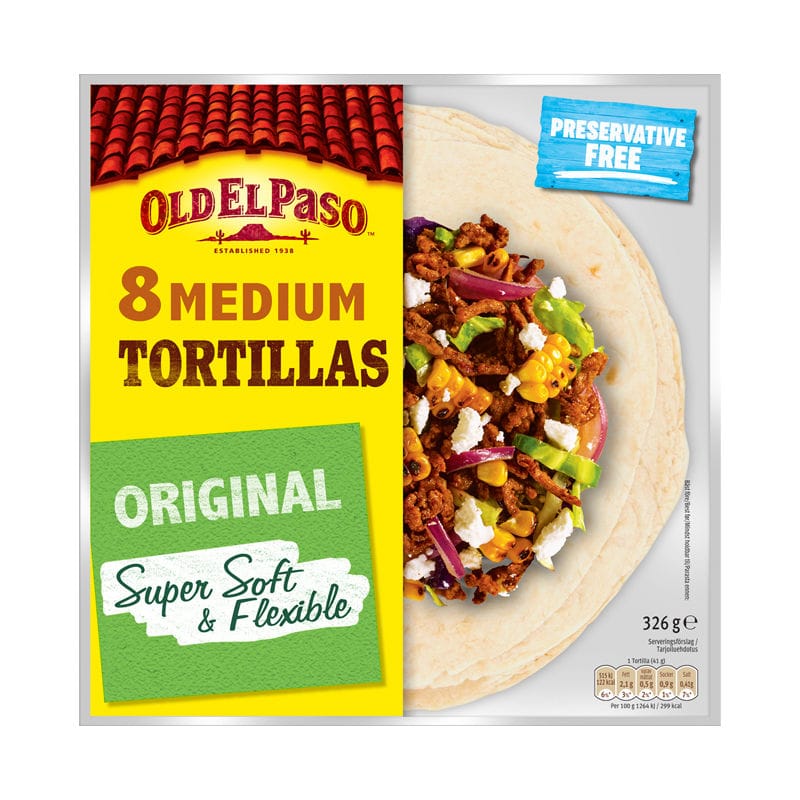 3 x Old El Paso Super Soft Tortillabröd 8-pack, 326 g.